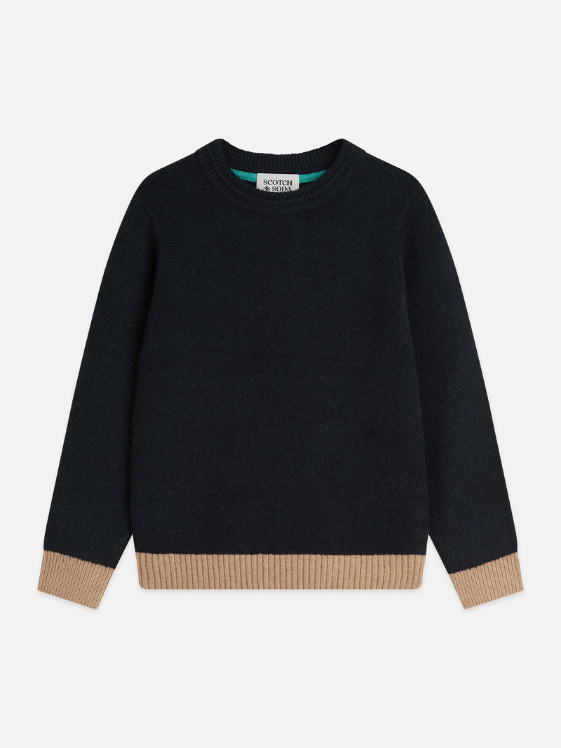 Jongens Soft knit regularfit pullover van Scotch & Soda in de kleur SKY CAPTAIN in maat 176.