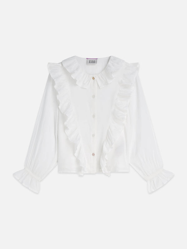 Meisjes Ruched gold button longsleeve shirt van Scotch & Soda in de kleur EGGNOG in maat 176.