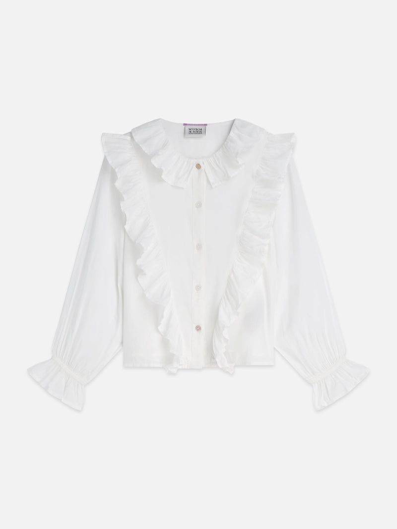 Meisjes Ruched gold button longsleeve shirt van Scotch & Soda in de kleur EGGNOG in maat 176.