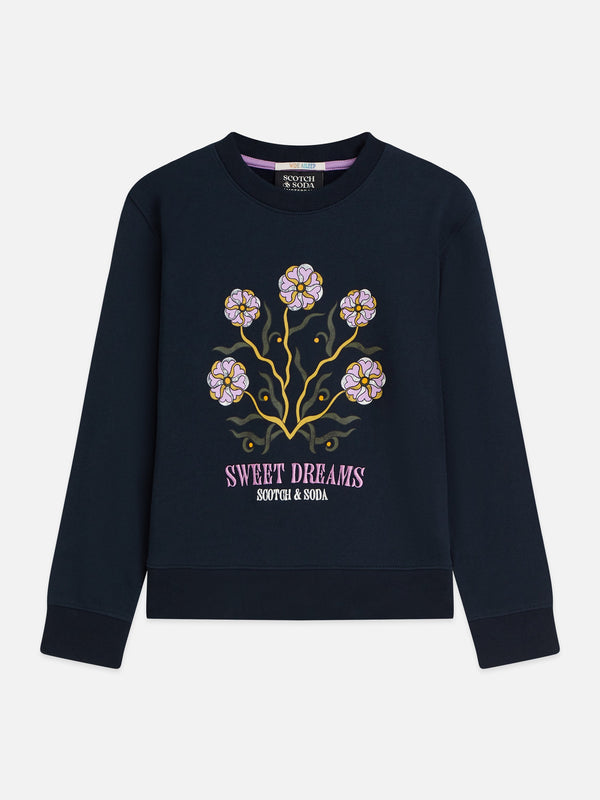 Meisjes Front artwork relaxedfit sweatshirt van Scotch & Soda in de kleur SKY CAPTAIN in maat 176.