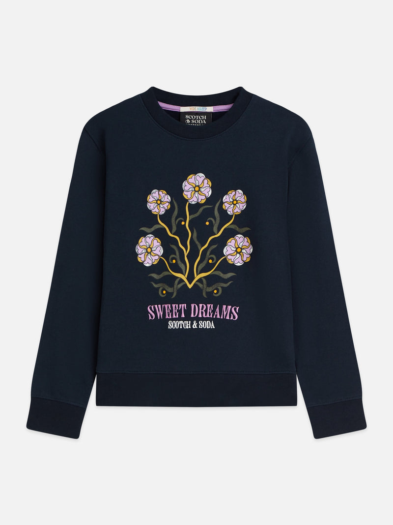 Meisjes Front artwork relaxedfit sweatshirt van Scotch & Soda in de kleur SKY CAPTAIN in maat 176.