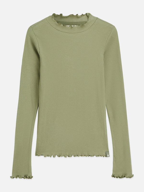 Meisjes Ribbed slimfit longsleeved Tshirt van Scotch & Soda in de kleur OIL GREEN in maat 176.