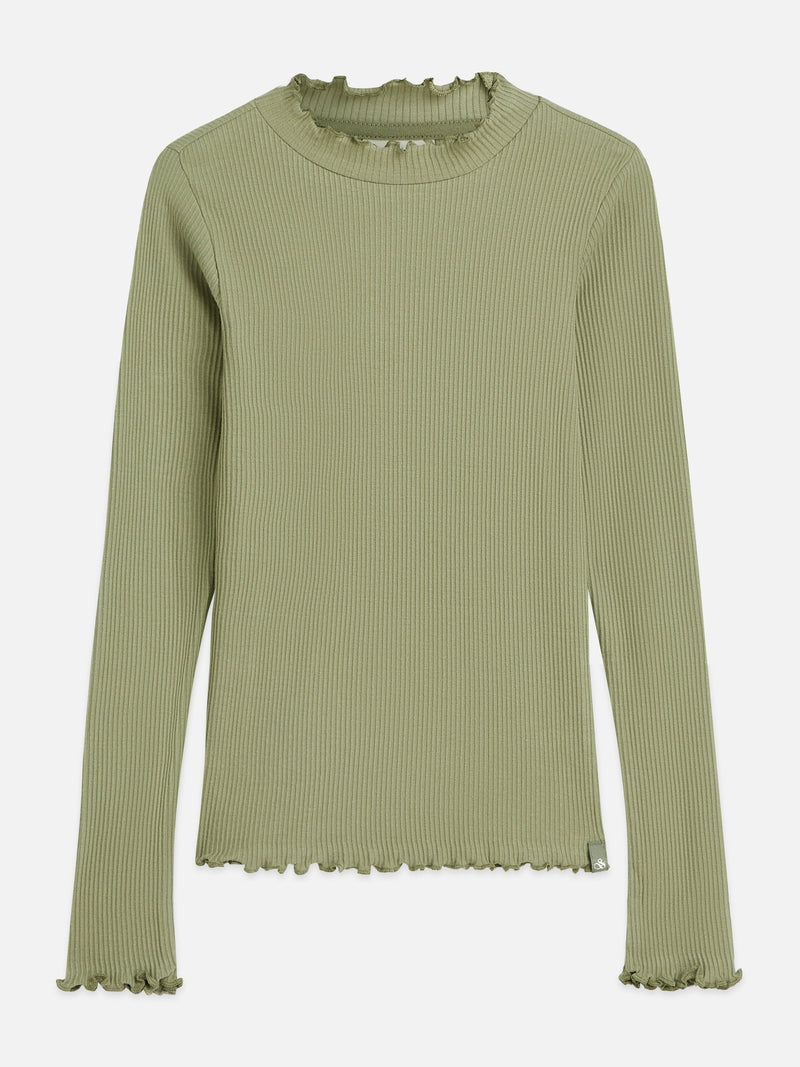 Meisjes Ribbed slimfit longsleeved Tshirt van Scotch & Soda in de kleur OIL GREEN in maat 176.