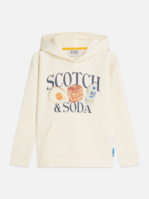 Jongens Front artwork relaxedfit hoodie van Scotch & Soda in de kleur EGGNOG in maat 176.