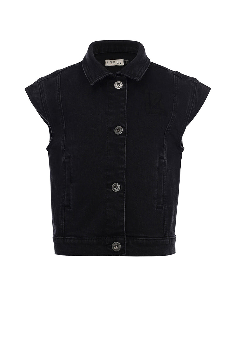 Meisjes Black Denim Gilet van LOOXS 10sixteen in de kleur black in maat 176.