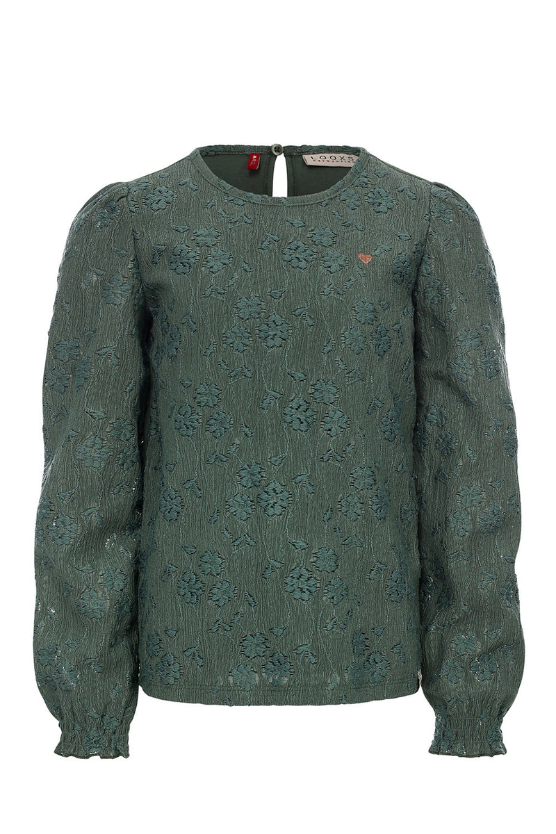 Meisjes Lace Top van LOOXS Little in de kleur Forest Green in maat 128.