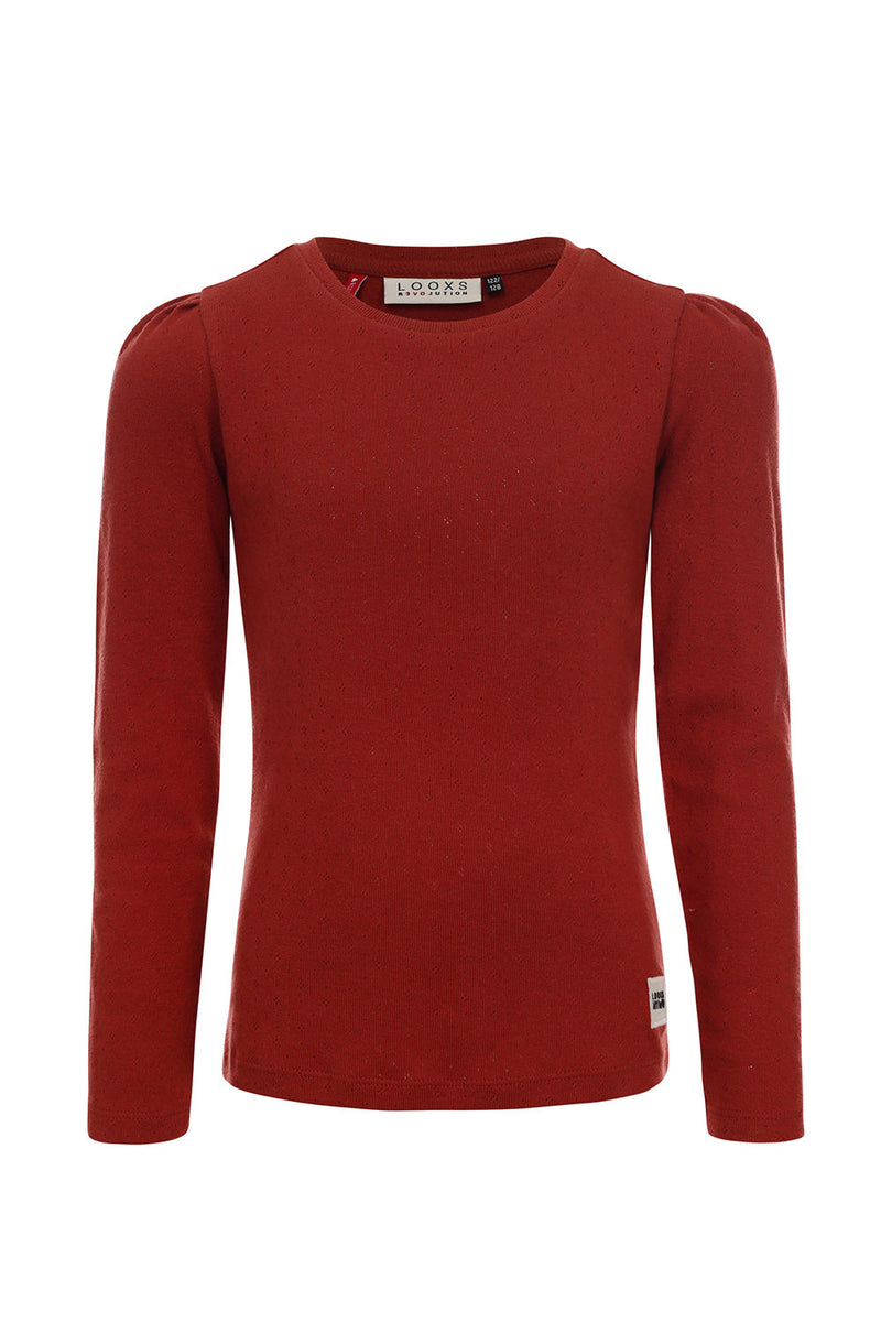 Meisjes Pointel T-Shirt L/S van LOOXS Little in de kleur TERRA in maat 128.