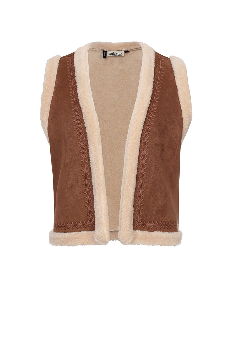 Meisjes Lammy Gilet van LOOXS Little & Me in de kleur CAMEL BROWN in maat M-L.