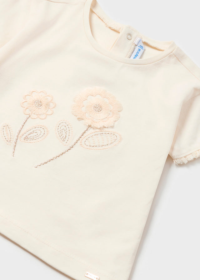 Mayoral S/s embroidered shirt Chickpea