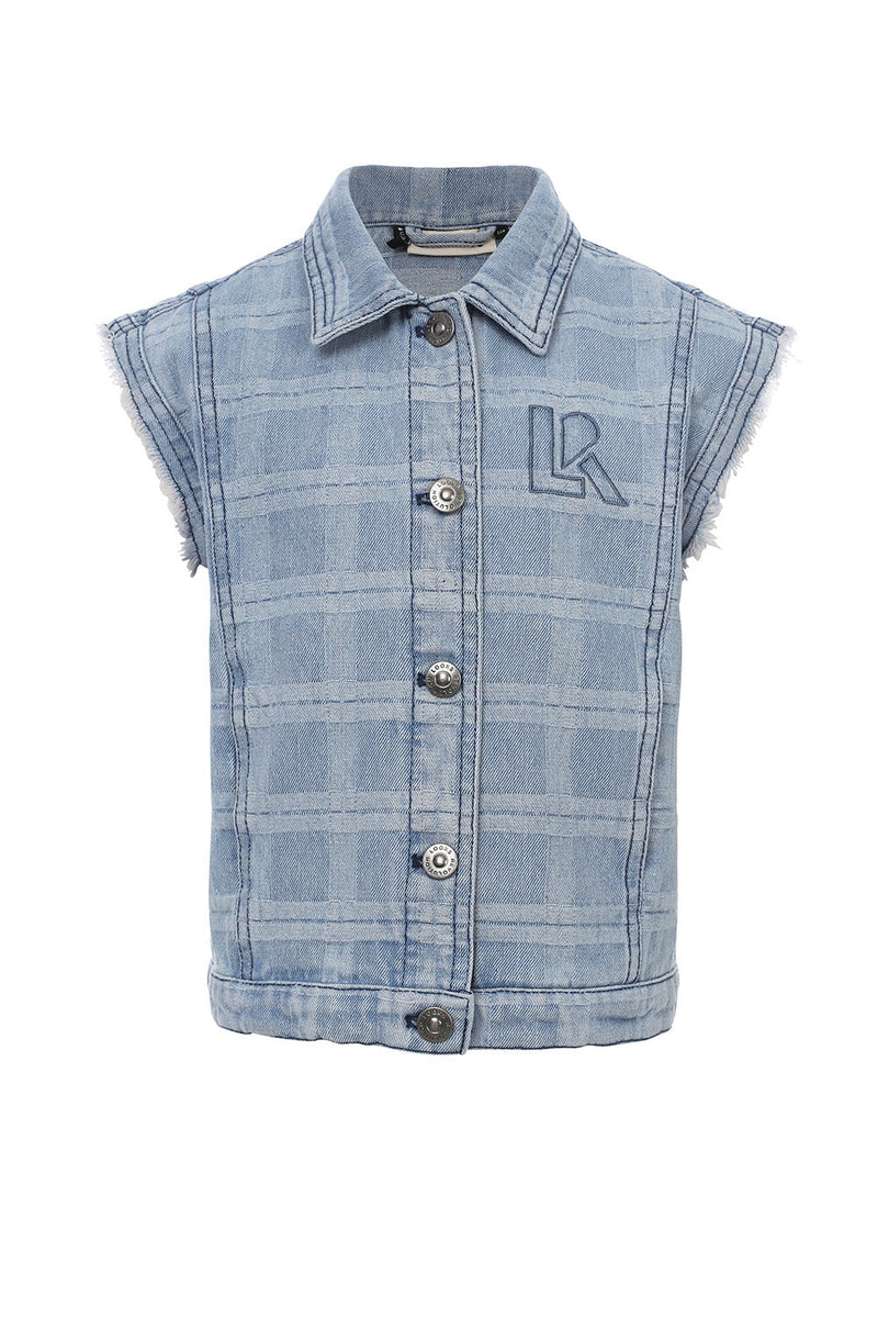 Meisjes Check Denim Gilet van LOOXS 10sixteen in de kleur Check denim in maat 176.