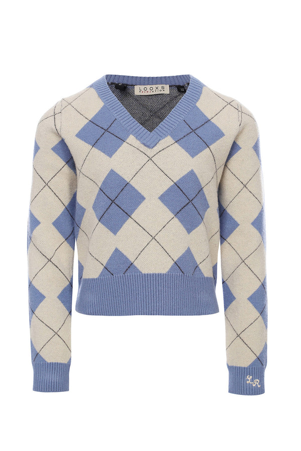 Meisjes Argyle Pullover van LOOXS 10sixteen in de kleur Blue argyle check in maat 176.