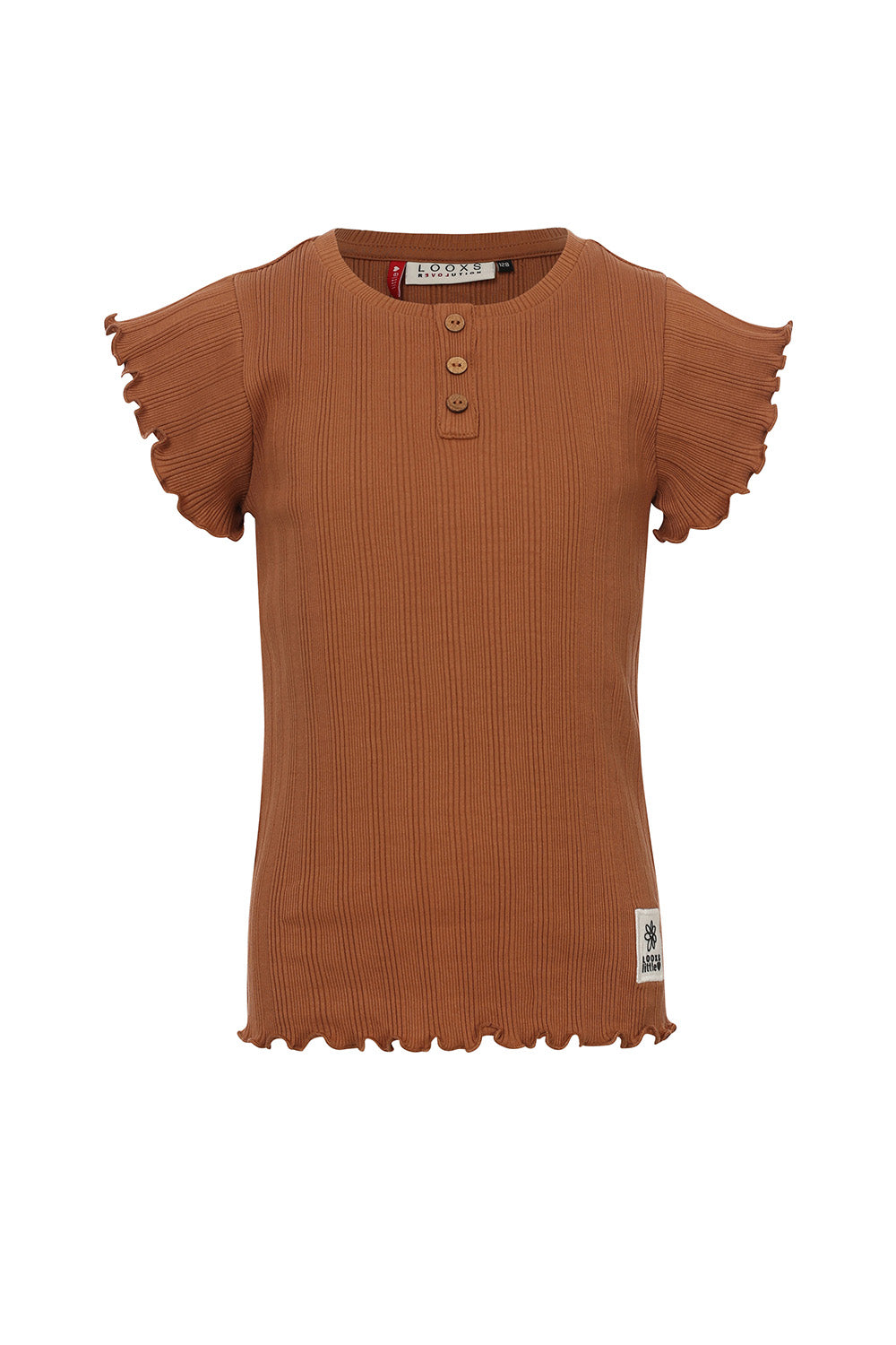 Meisjes Rib T-Shirt van LOOXS Little in de kleur Caramel in maat 128.