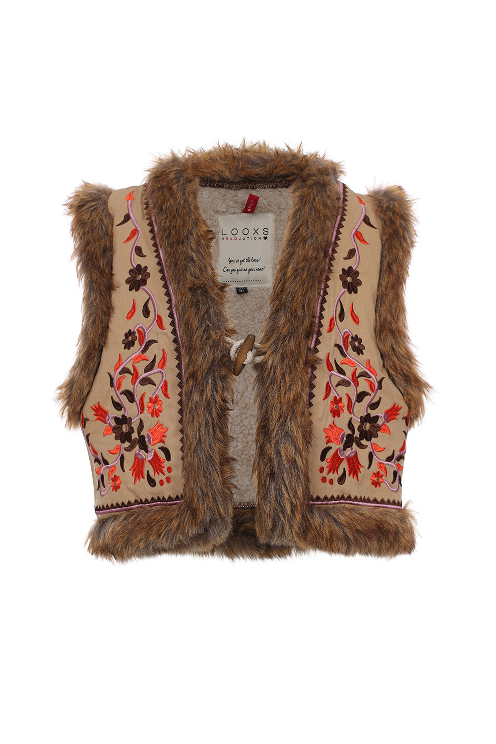 Meisjes Embroidery Fur Gilet van LOOXS Little in de kleur Orange earth in maat 128-134.