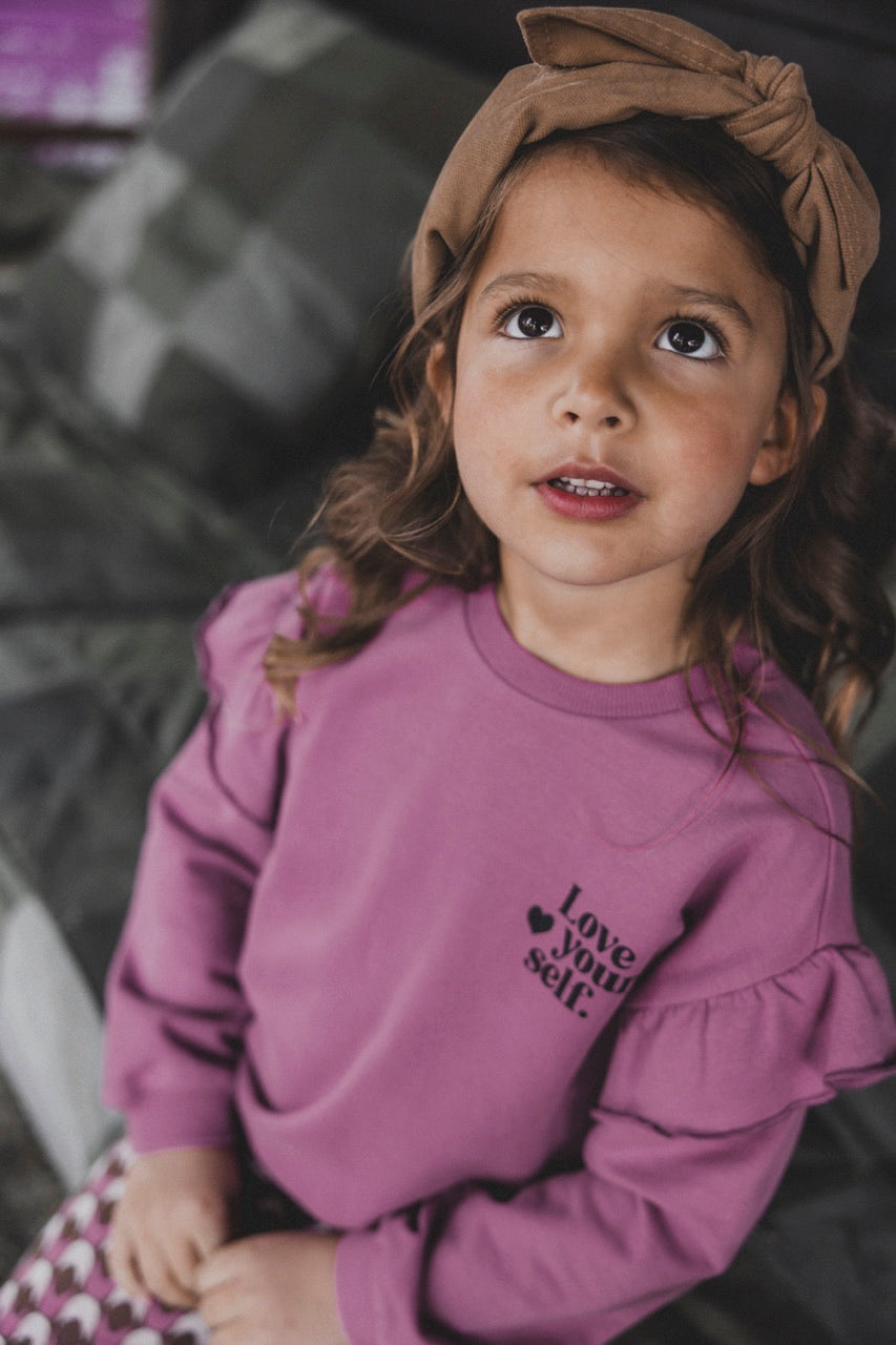 Meisjes Ruffle Sweater van LOOXS Little in de kleur Purple rain in maat 128.