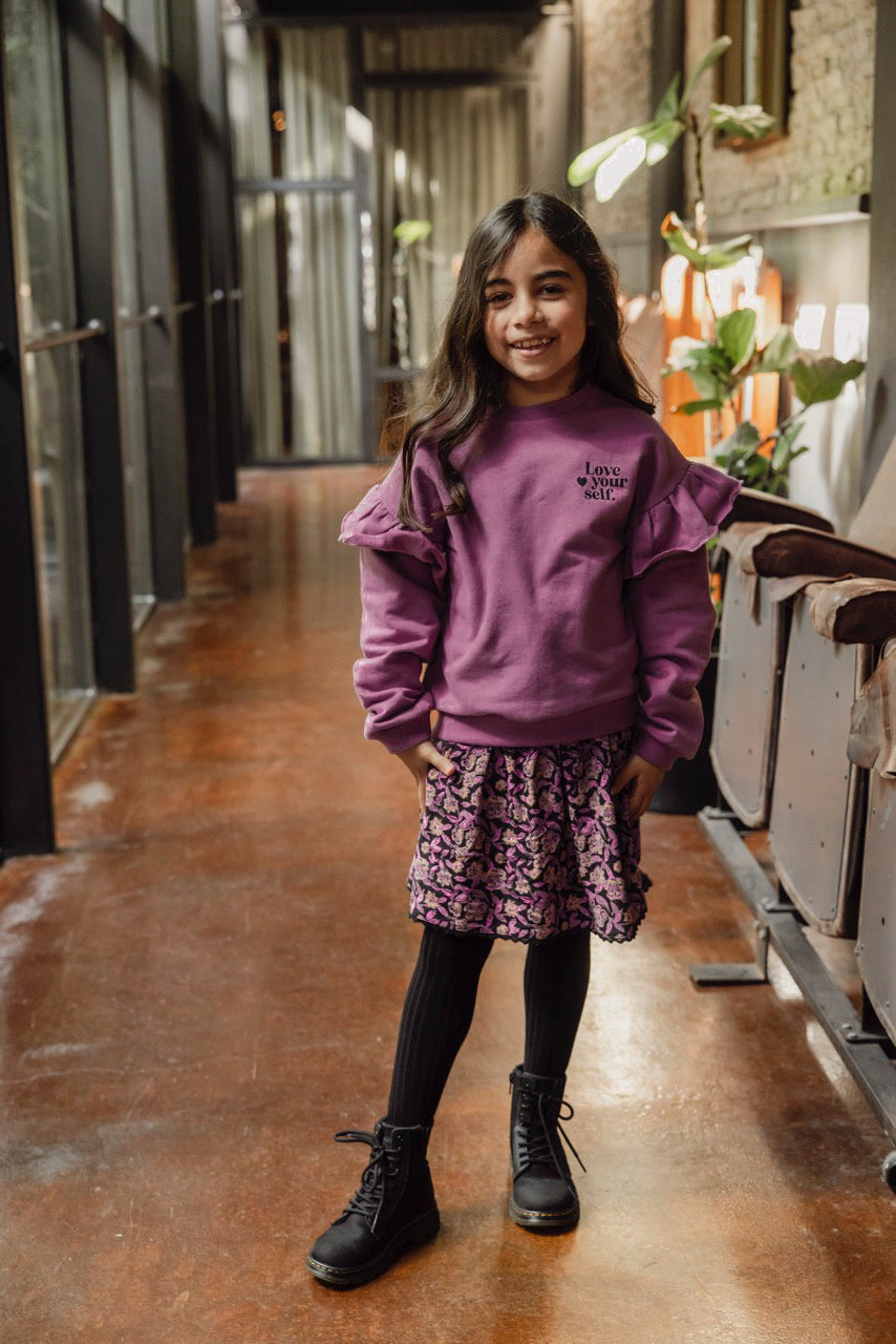 Meisjes Ruffle Sweater van LOOXS Little in de kleur Purple rain in maat 128.