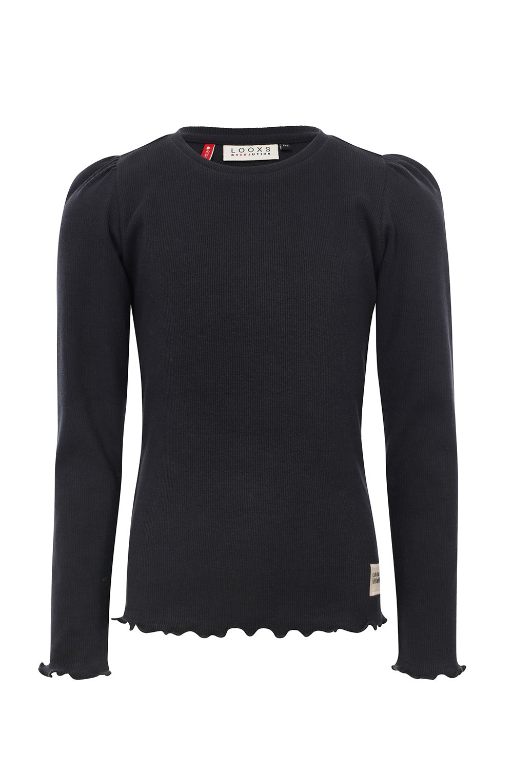 Meisjes Rib T-Shirt L/S van LOOXS Little in de kleur Graphite in maat 128.