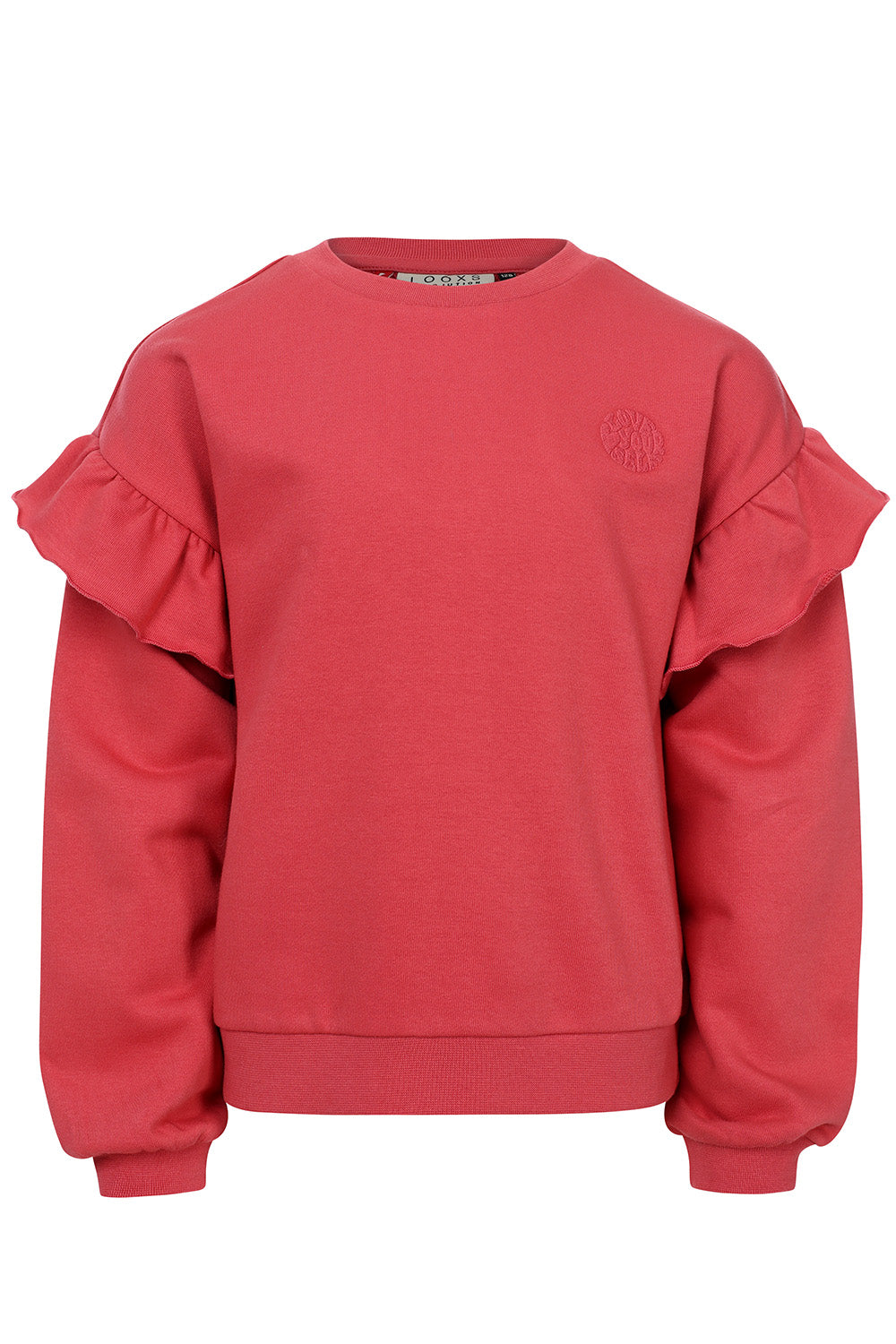 Meisjes Ruffle Sweater van LOOXS Little in de kleur PUNCH in maat 128.