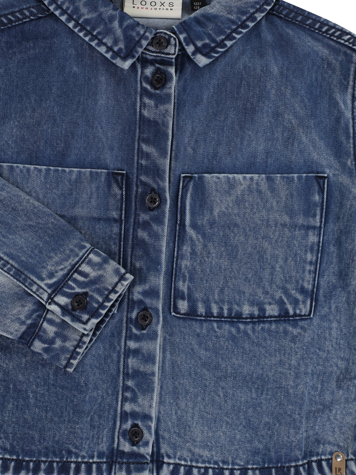 Meisjes Denim Blouse van LOOXS 10Sixteen in de kleur Jeans Blue in maat 176.