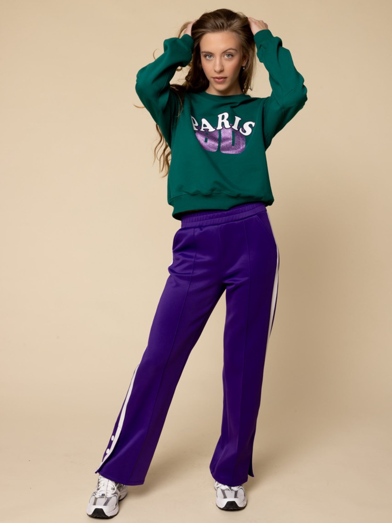 Meisjes Sporty Shiny Pants van LOOXS 10Sixteen in de kleur Violet in maat 170-176.