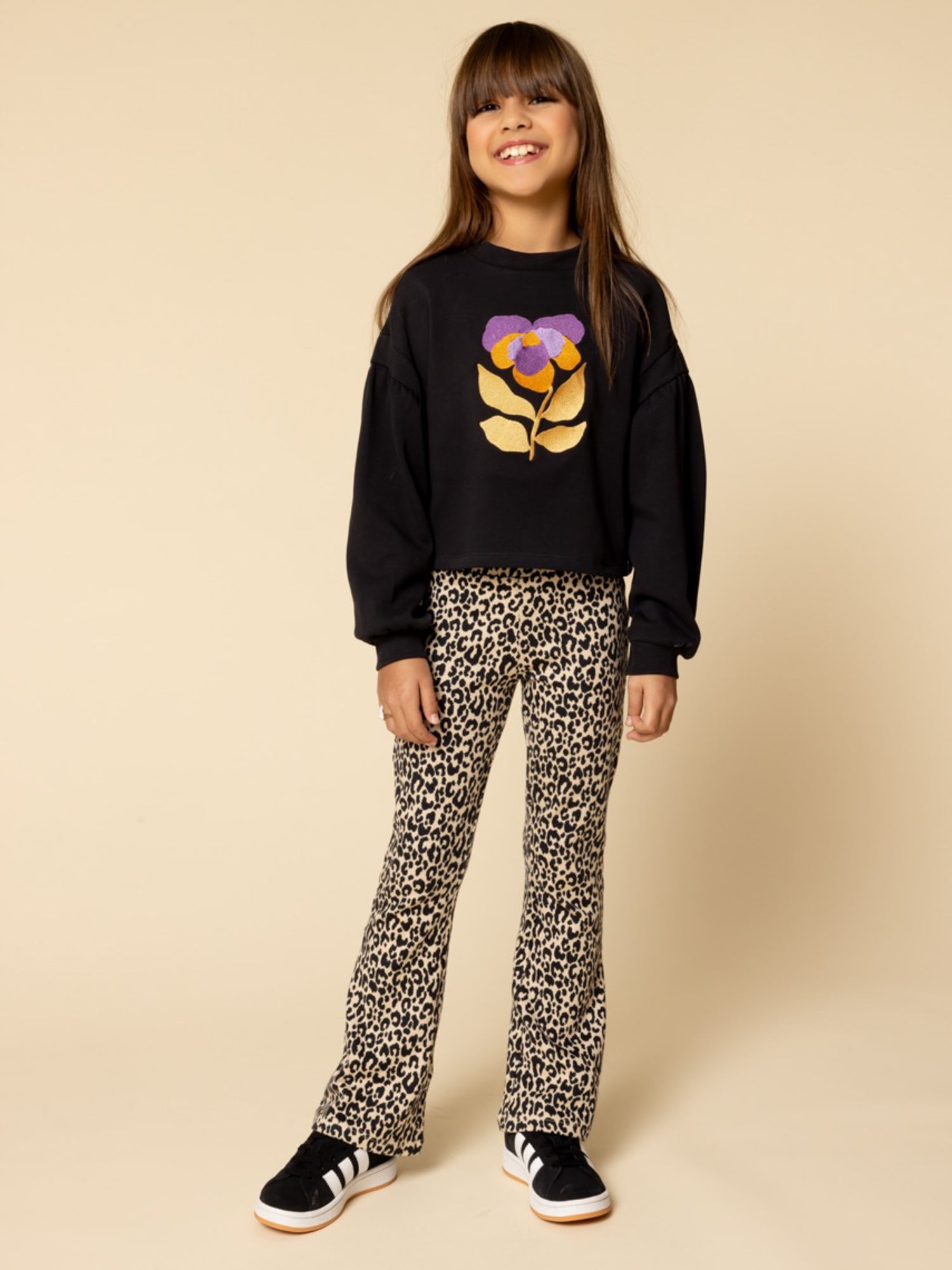 Meisjes Jaquard Pants van LOOXS Little in de kleur sandy leopard in maat 128.