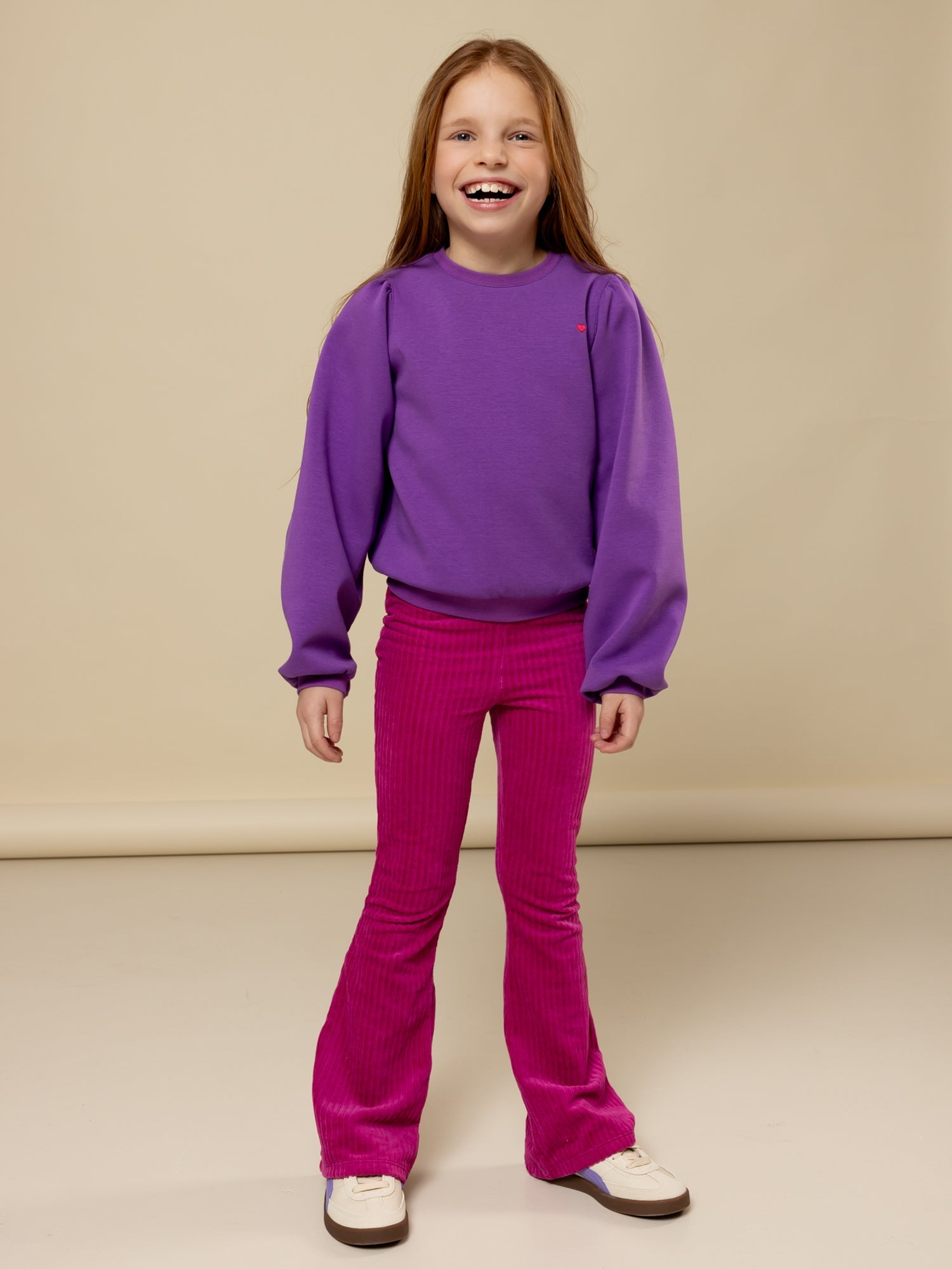 Meisjes Velvet Rib Pants van LOOXS Little in de kleur magenta pink in maat 128.