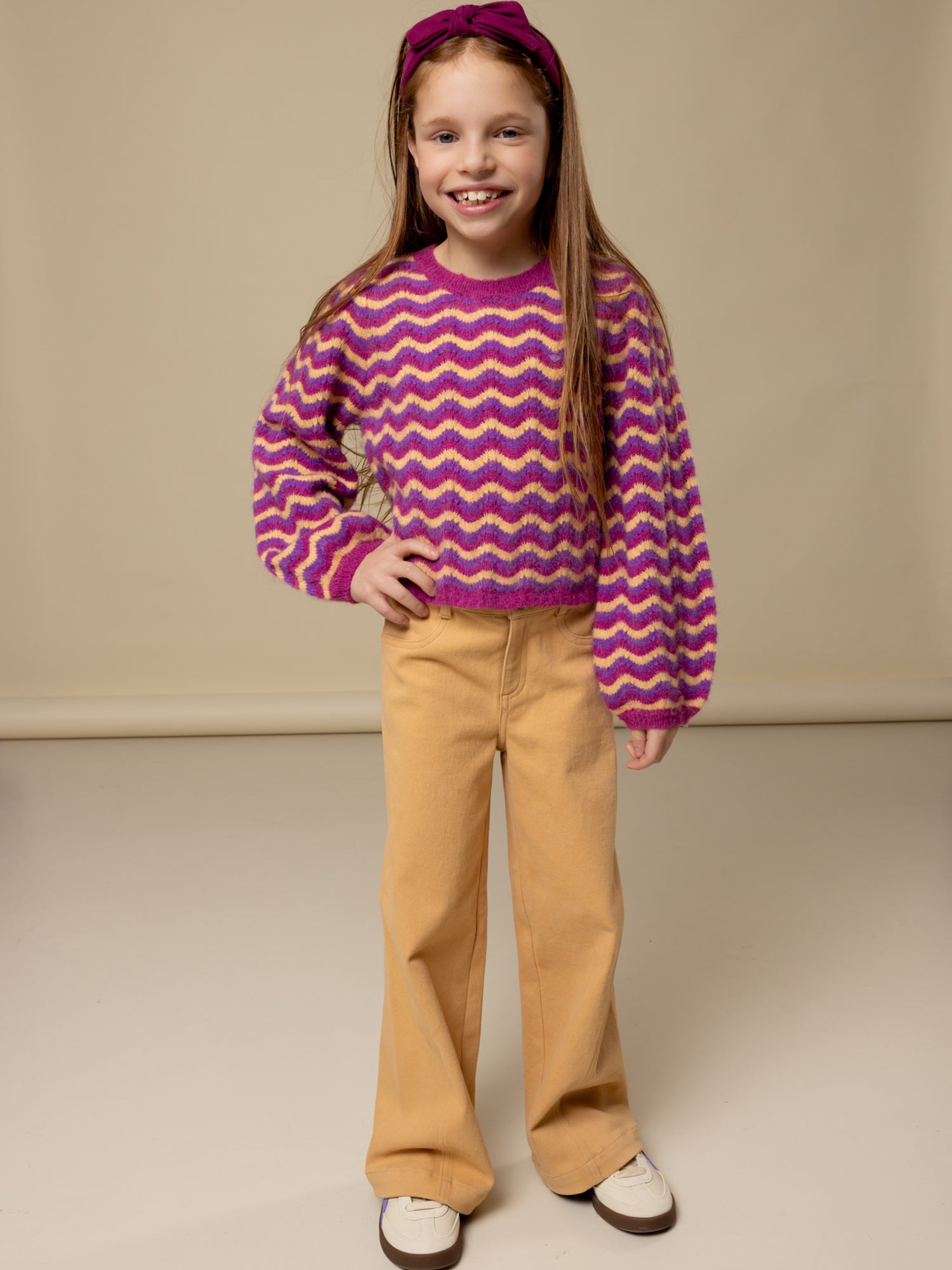 Meisjes Coloured Denim Wide Leg van LOOXS Little in de kleur Vanilla in maat 128.