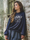 Meisjes Sweater van Looxs 10Sixteen in de kleur Midnight in maat 170-176.