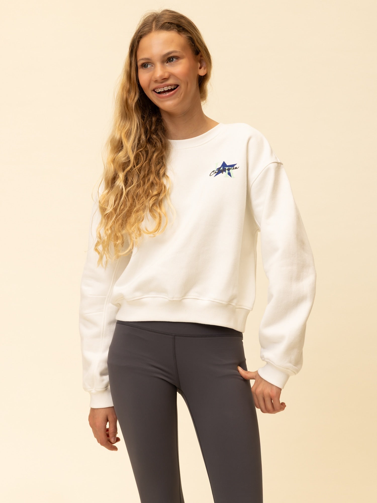 Meisjes Sweater van Looxs 10Sixteen in de kleur White salt in maat 170-176.