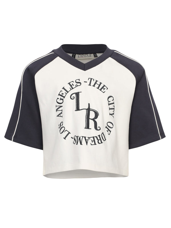 Meisjes V-Neck T-shirt van Looxs 10Sixteen in de kleur White salt in maat 170-176.