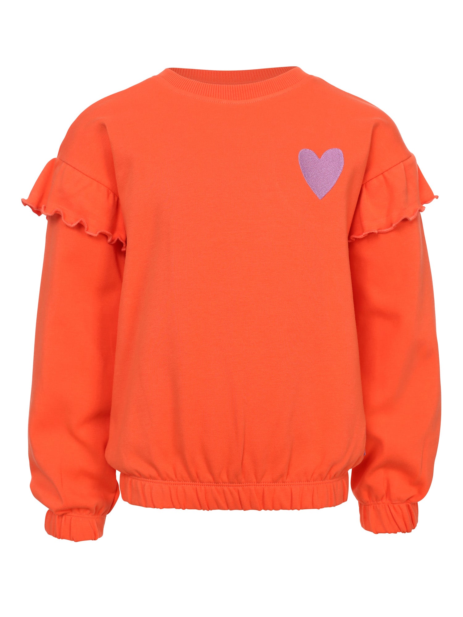 Meisjes Ruffle sweater van LOOXS Little in de kleur Coral in maat 128.