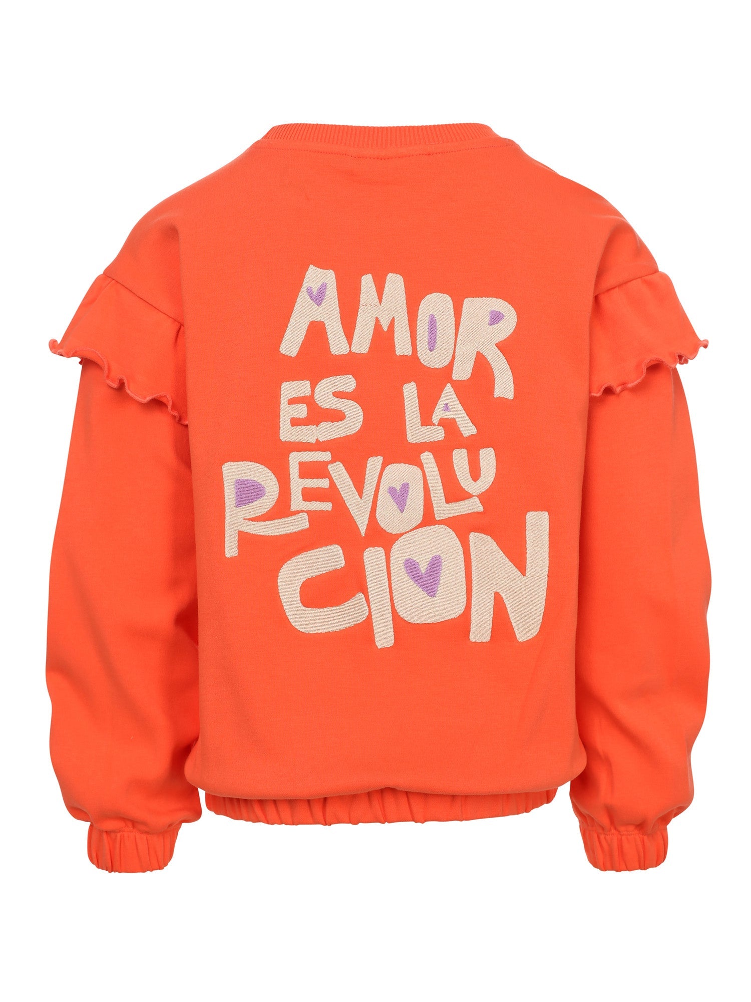 Meisjes Ruffle sweater van LOOXS Little in de kleur Coral in maat 128.