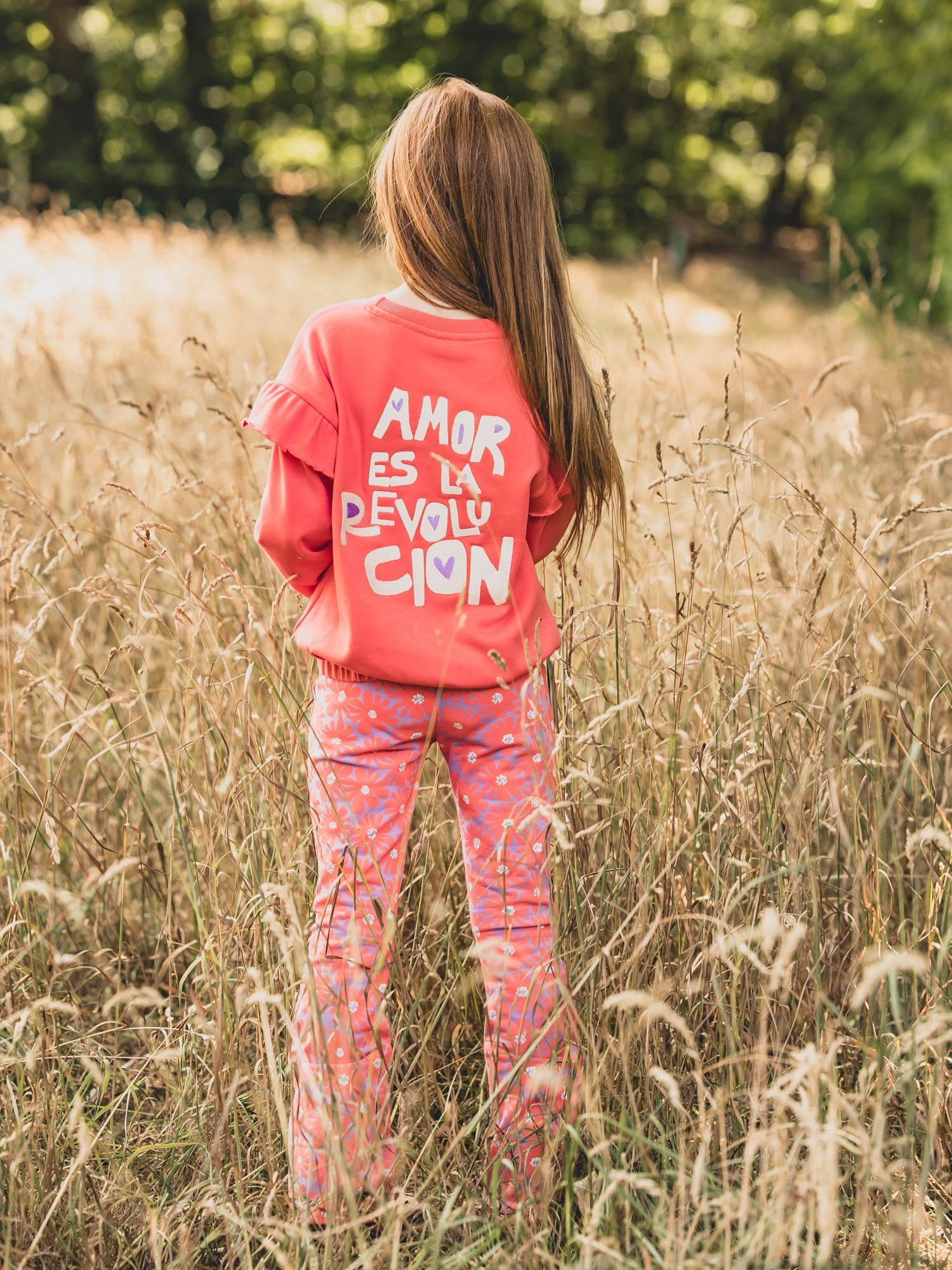 Meisjes Ruffle sweater van LOOXS Little in de kleur Coral in maat 128.