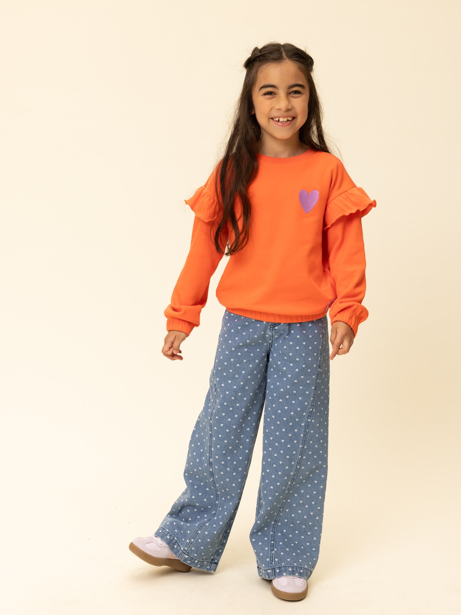 Meisjes Ruffle sweater van LOOXS Little in de kleur Coral in maat 128.
