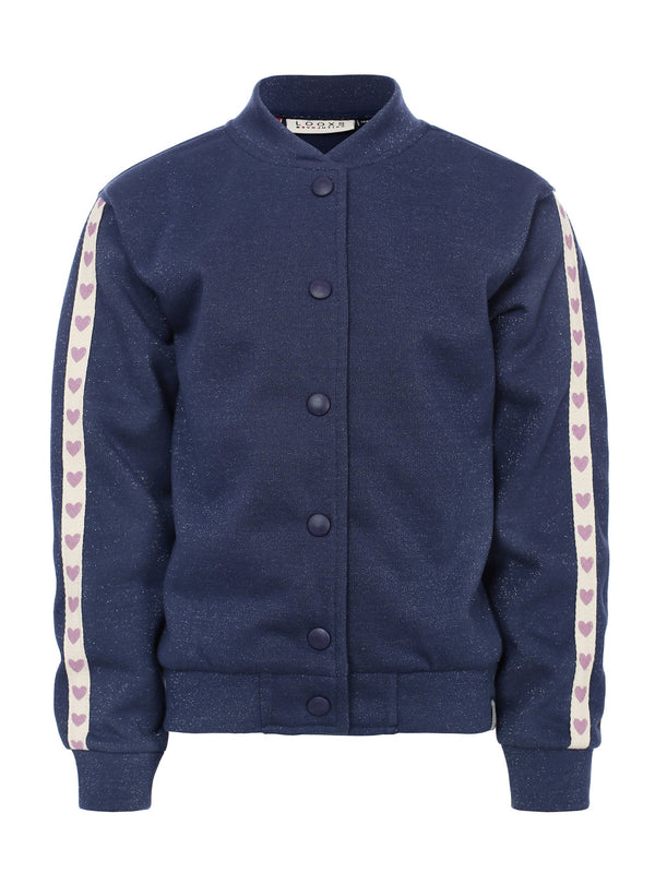 Meisjes Lurex sweat jacket van LOOXS Little in de kleur Dark blue in maat 128.