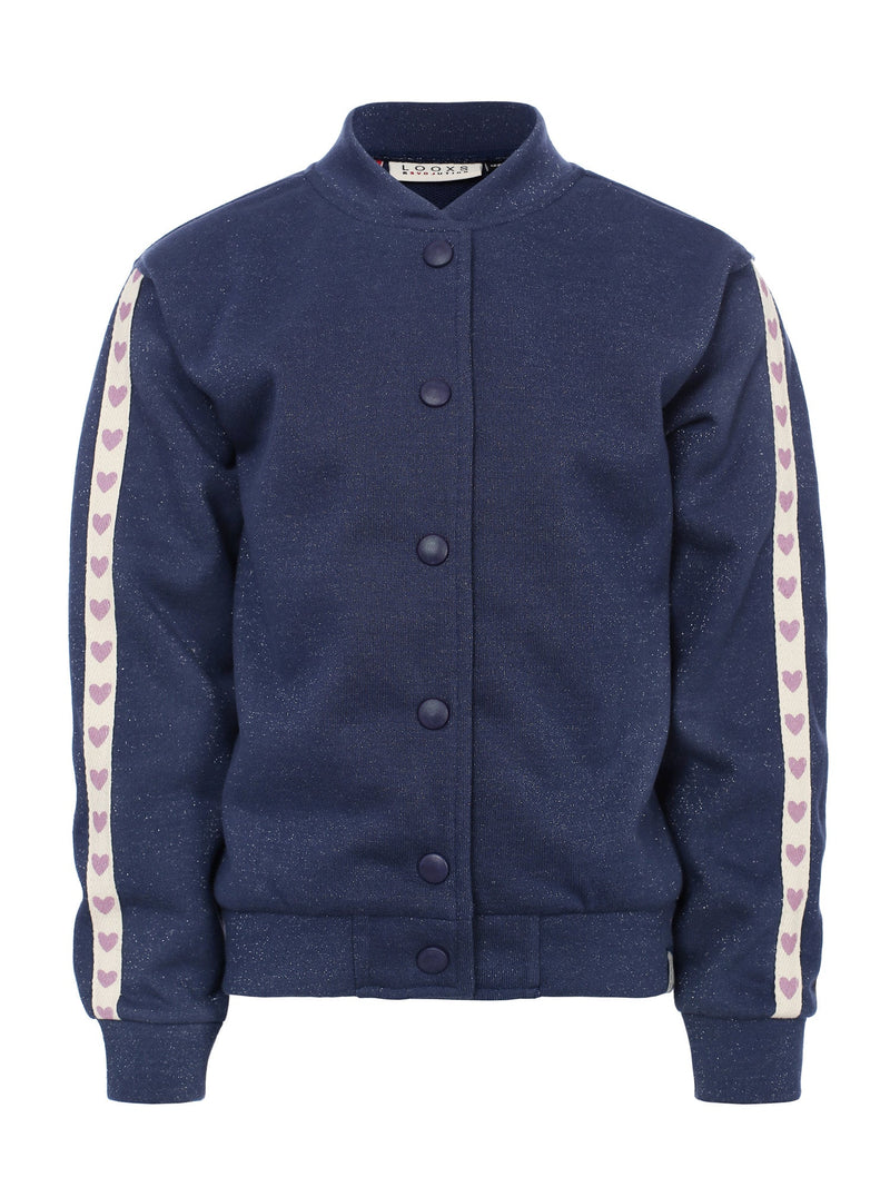 Meisjes Lurex sweat jacket van LOOXS Little in de kleur Dark blue in maat 128.
