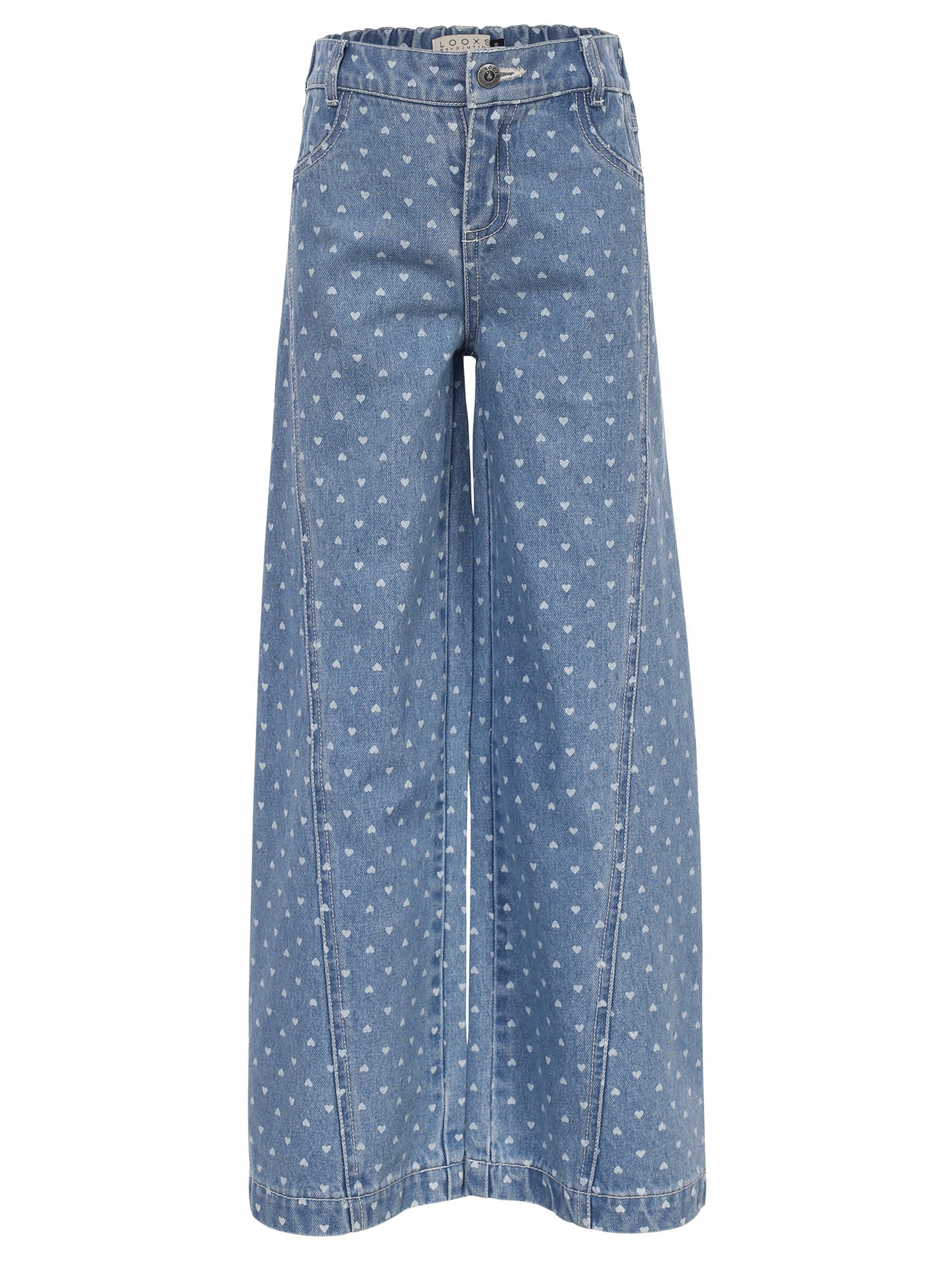 Meisjes Heart denim wideleg van LOOXS Little in de kleur Denim Hearts in maat 128.