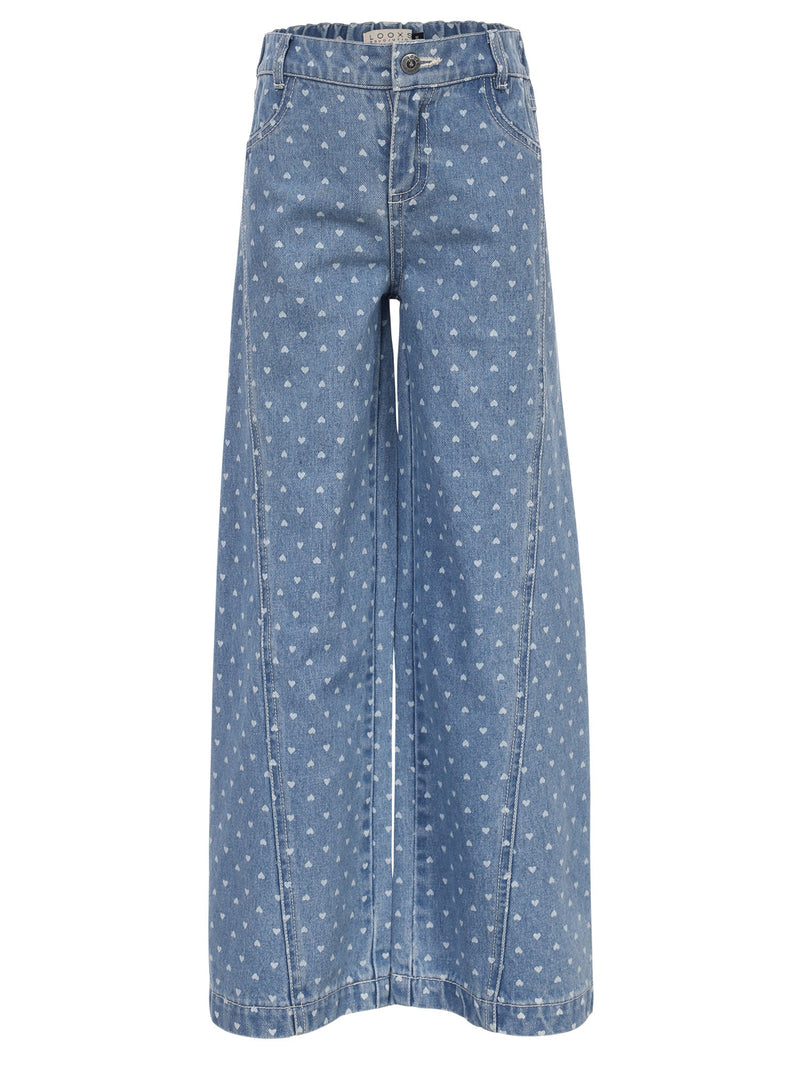 Meisjes Heart denim wideleg van LOOXS Little in de kleur Denim Hearts in maat 128.