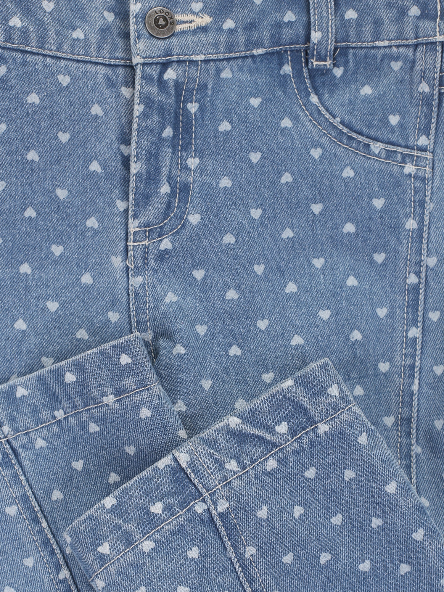 Meisjes Heart denim wideleg van LOOXS Little in de kleur Denim Hearts in maat 128.