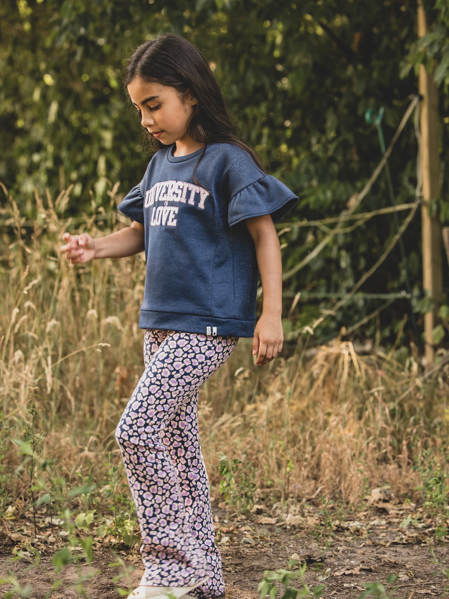 Meisjes Jacquard pants van LOOXS Little in de kleur Blue leopard in maat 128.