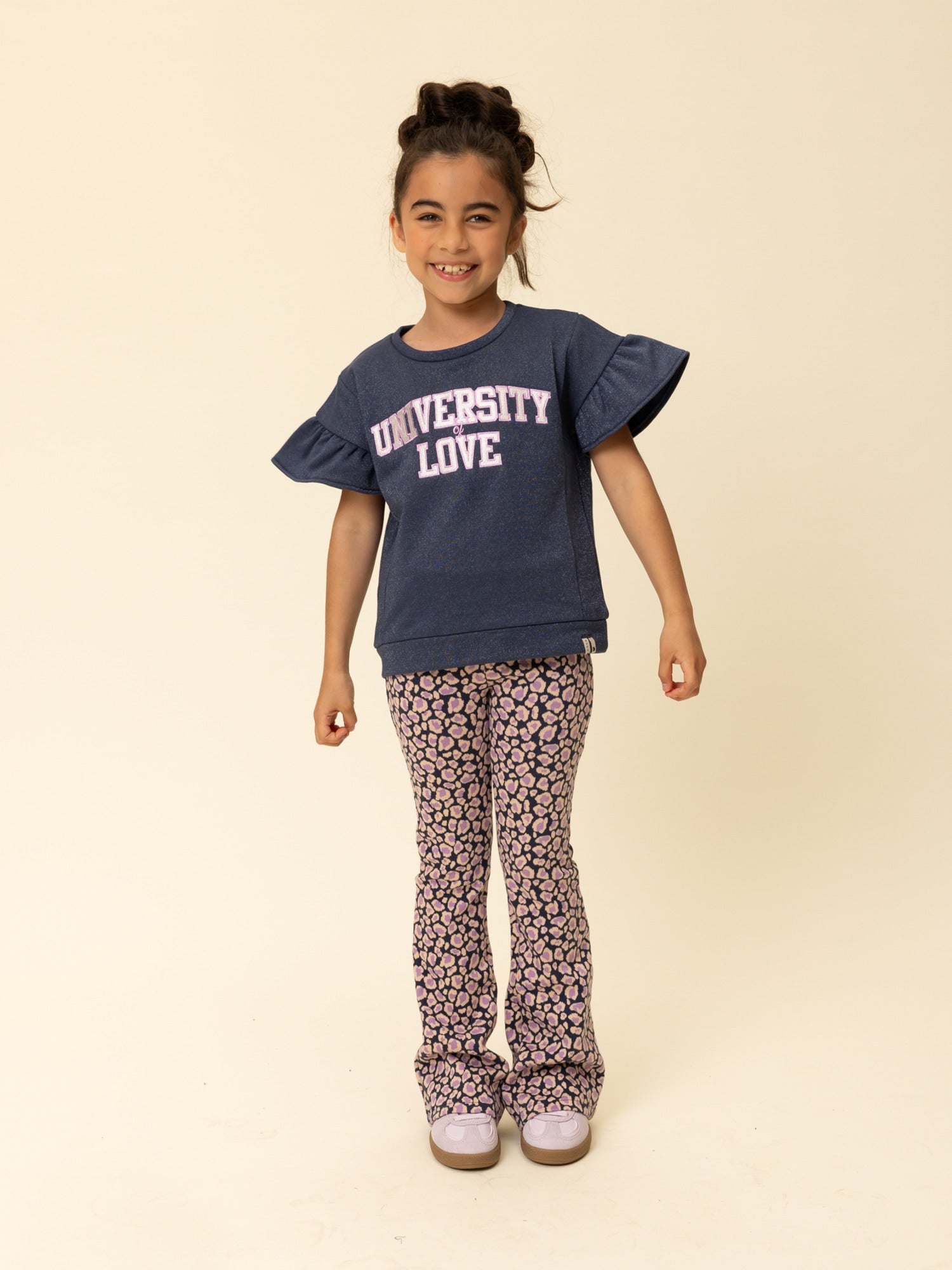 Meisjes Jacquard pants van LOOXS Little in de kleur Blue leopard in maat 128.