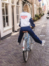 Meisjes Stripe V neck Sweater van Looxs 10Sixteen in de kleur INDIGO BLUE in maat 170-176.