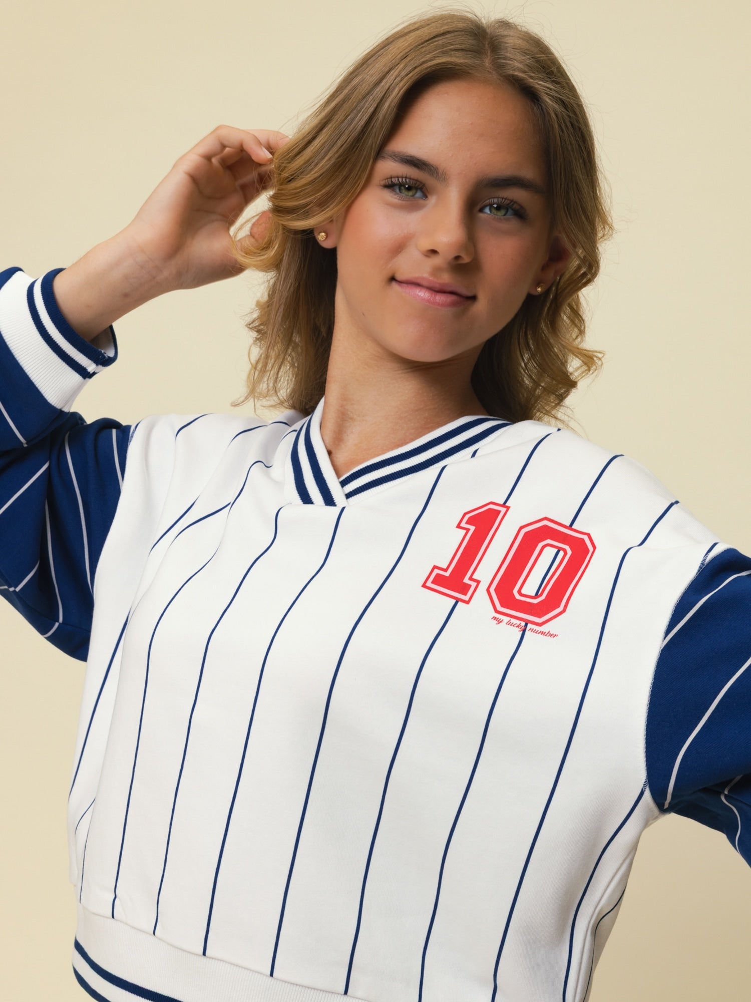 Meisjes Stripe V neck Sweater van Looxs 10Sixteen in de kleur INDIGO BLUE in maat 170-176.