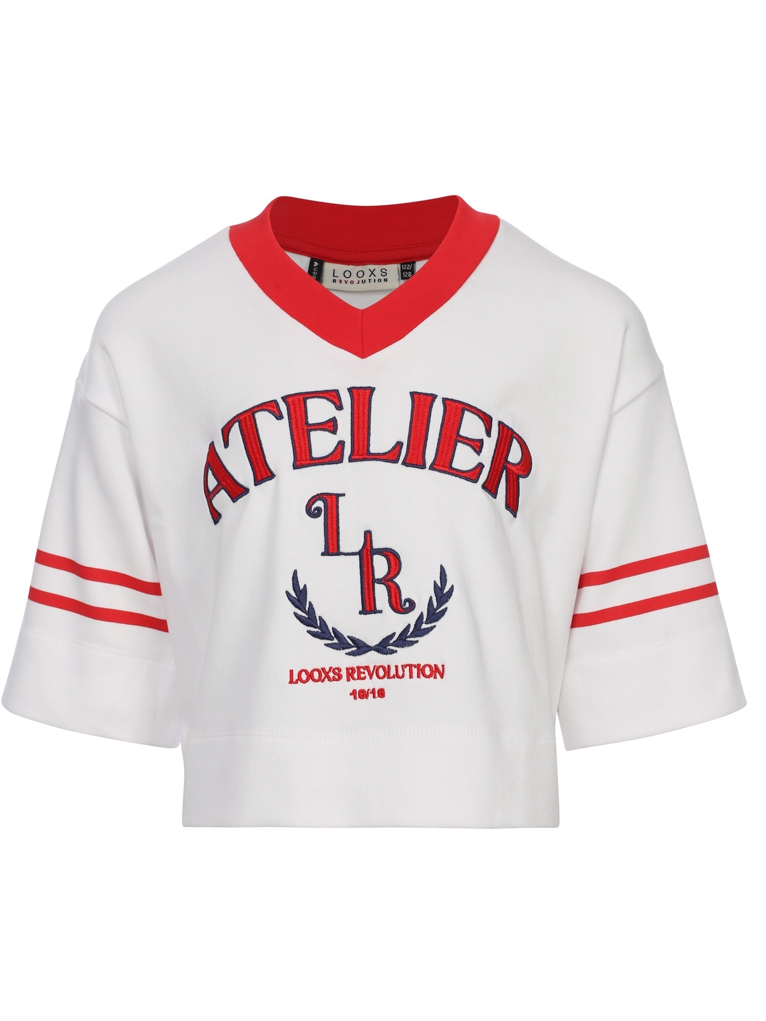 Meisjes Interlock  V neck T-shirt van Looxs 10Sixteen in de kleur ivory in maat 170-176.