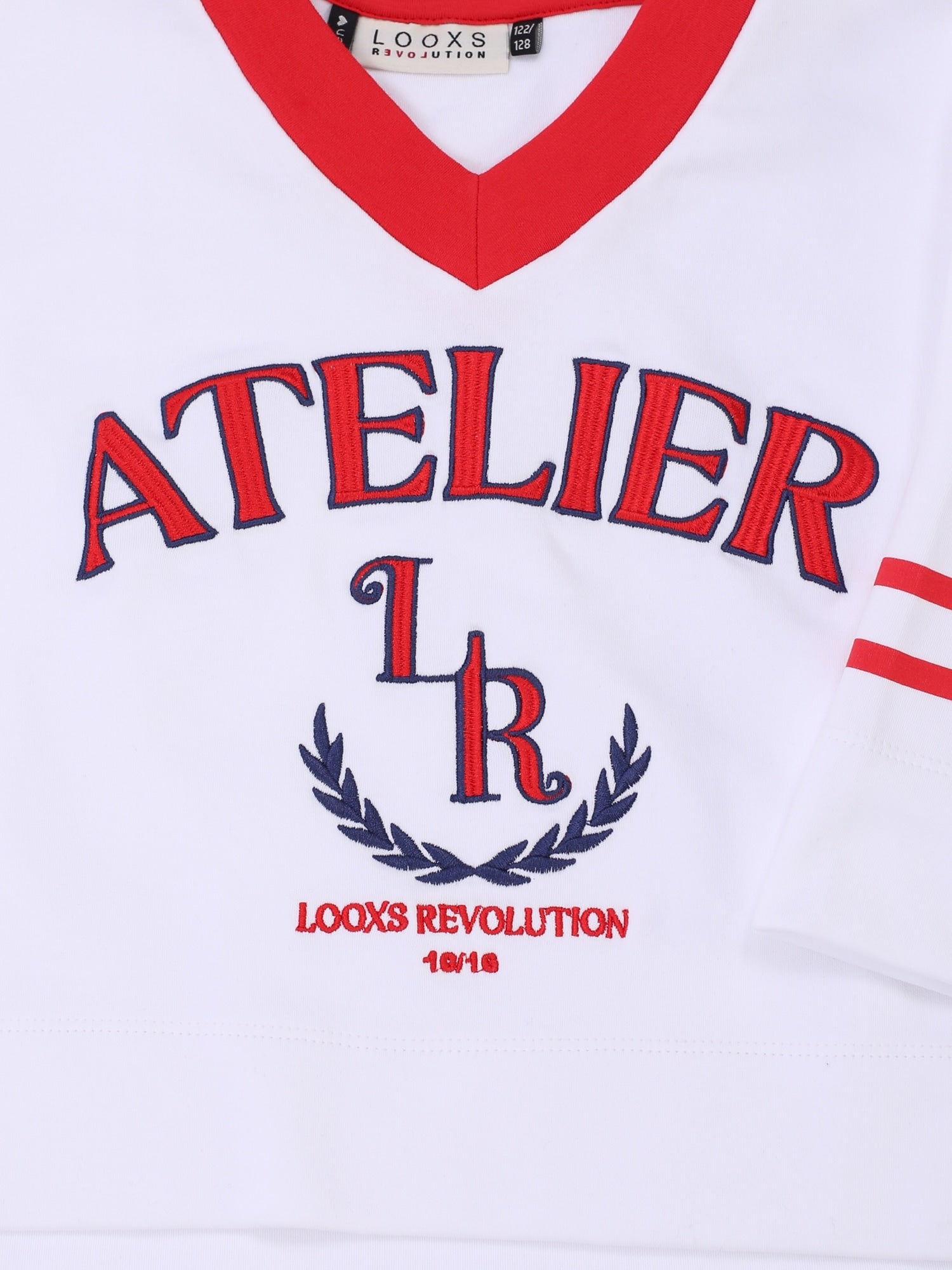 Meisjes Interlock  V neck T-shirt van Looxs 10Sixteen in de kleur ivory in maat 170-176.