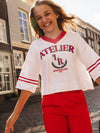 Meisjes Interlock  V neck T-shirt van Looxs 10Sixteen in de kleur ivory in maat 170-176.