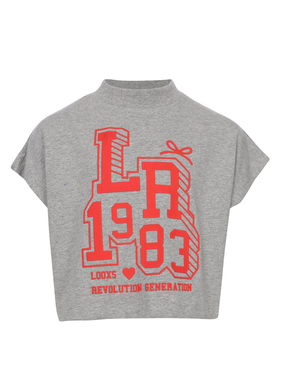 Meisjes T-shirt SS van Looxs 10Sixteen in de kleur Grey melee in maat 170-176.