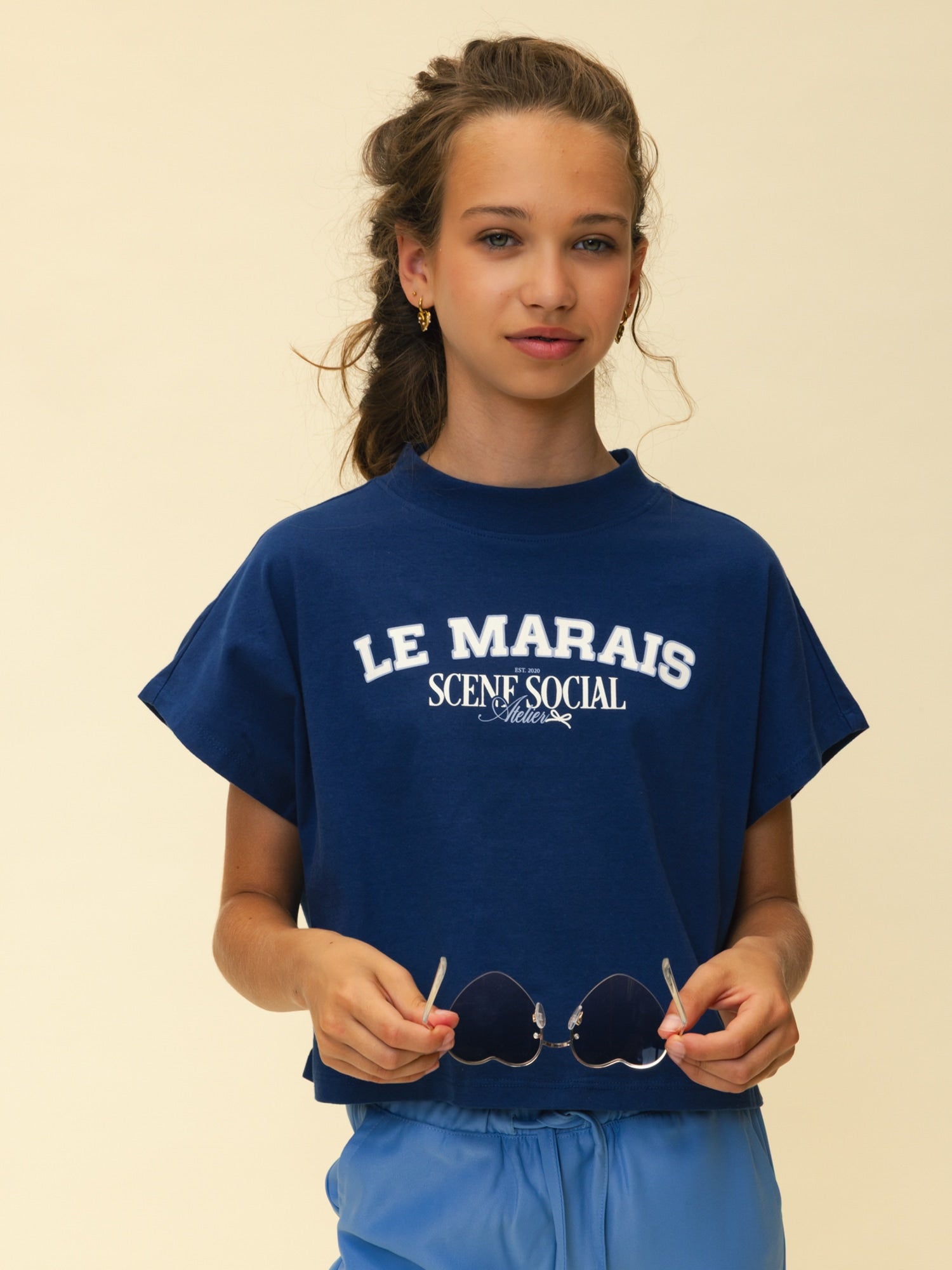 Meisjes T-shirt SS van Looxs 10Sixteen in de kleur INDIGO BLUE in maat 170-176.
