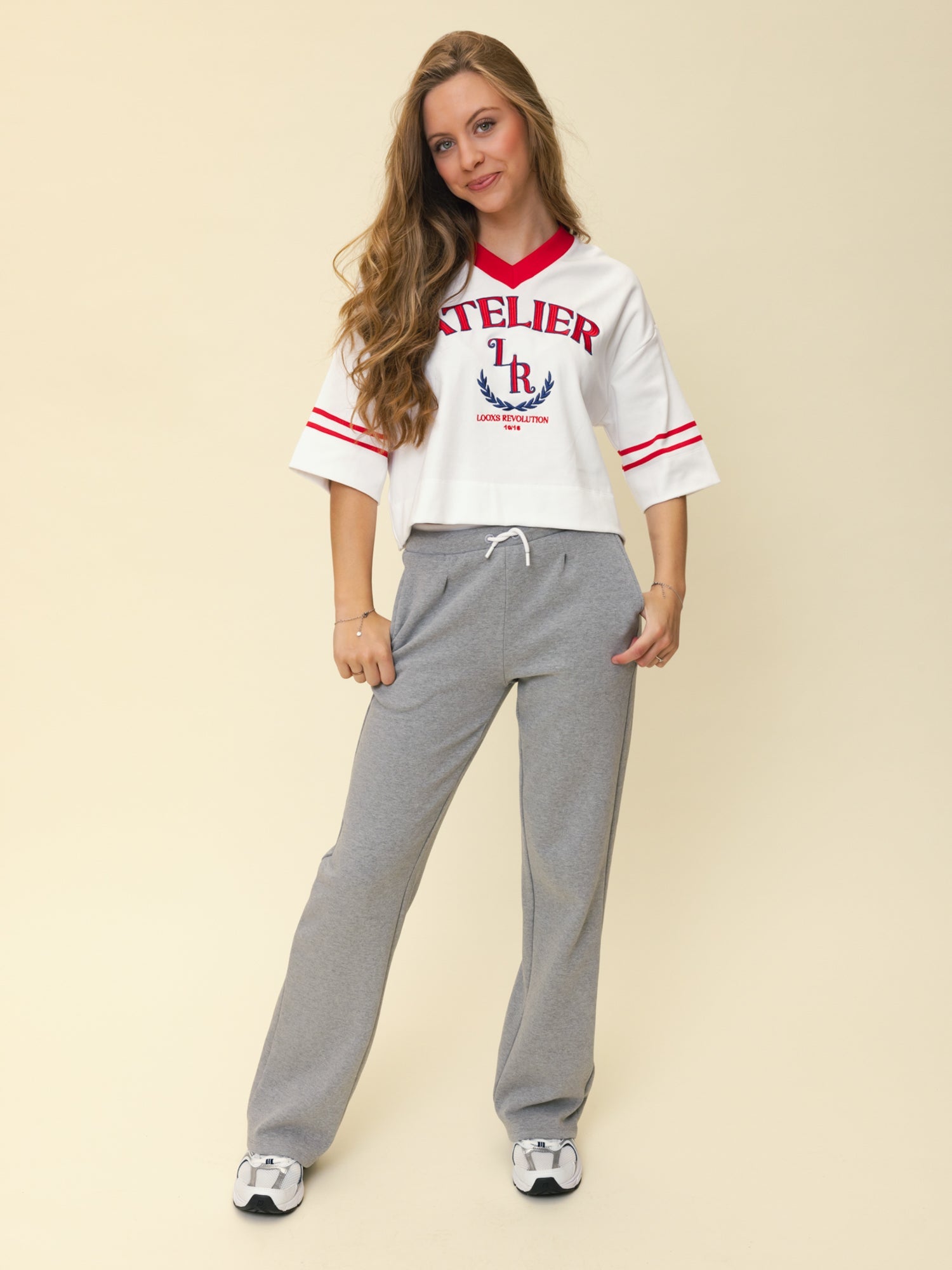 Meisjes Wideleg pants van Looxs 10Sixteen in de kleur Grey melee in maat 170-176.