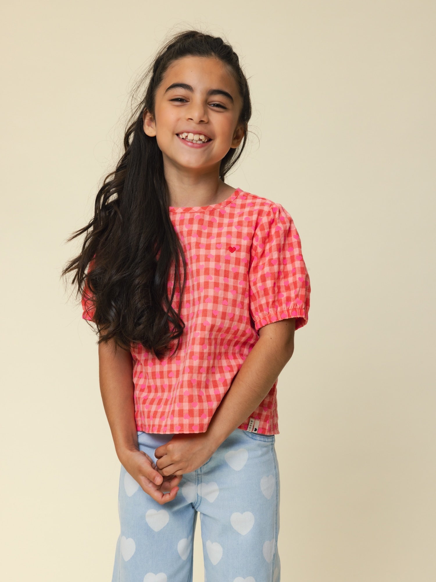 Meisjes Woven Top van LOOXS Little in de kleur heart check in maat 128.