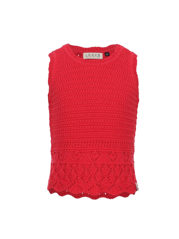 Meisjes knitted spencer van LOOXS Little in de kleur poppy red in maat 128.